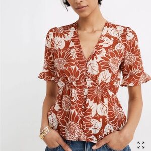 Madewell Silk Journal Keyhole-Sleeve Top Sunflower Size 2